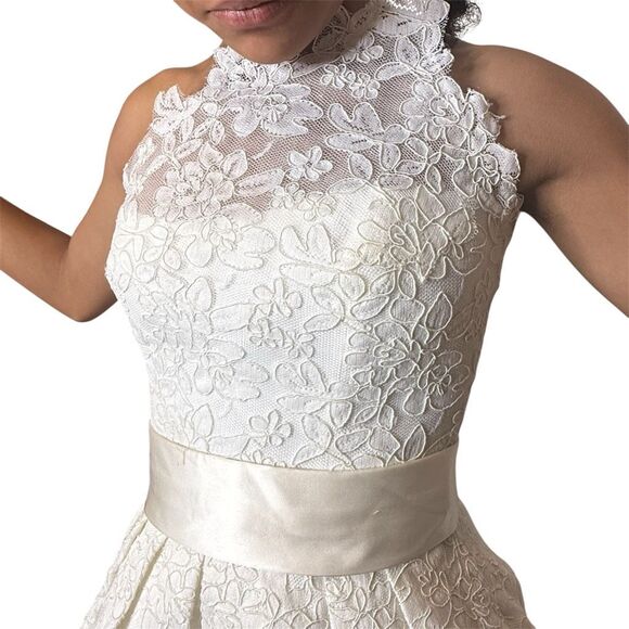 Legends by Romona Keveza 100% Silk Lace Overlay Strapless Wedding Gown Short Kne - Picture 4 of 16